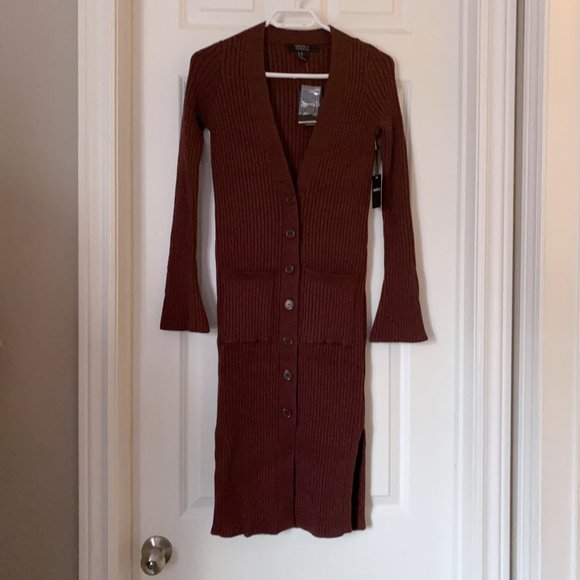 BNWT Forever 21 Chocolate Long Knitted Button Up Maxi Sweater Cardigan Dress - Picture 2 of 10